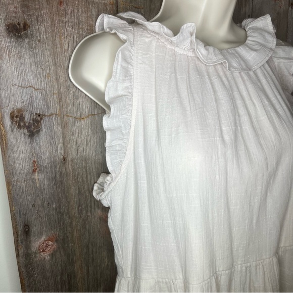 Listicle Tiered Ruffle Trim A Line Flowy Mini Dress Linen Medium - Picture 3 of 13